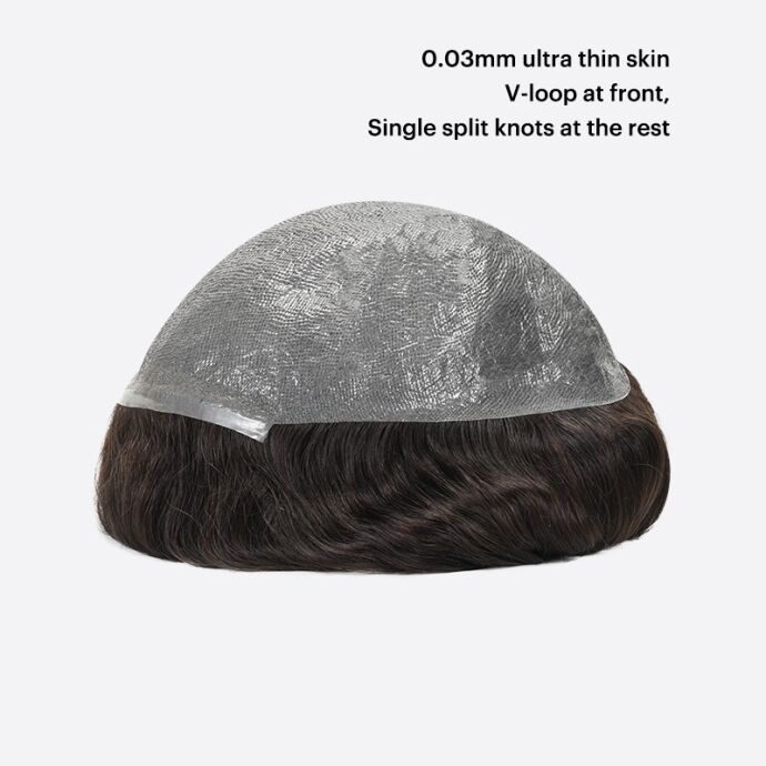 1BH3+ 0.03mm Ultra-Thin Skin Toupee Is Single Split Knots Hair Pieces From Bono Hair